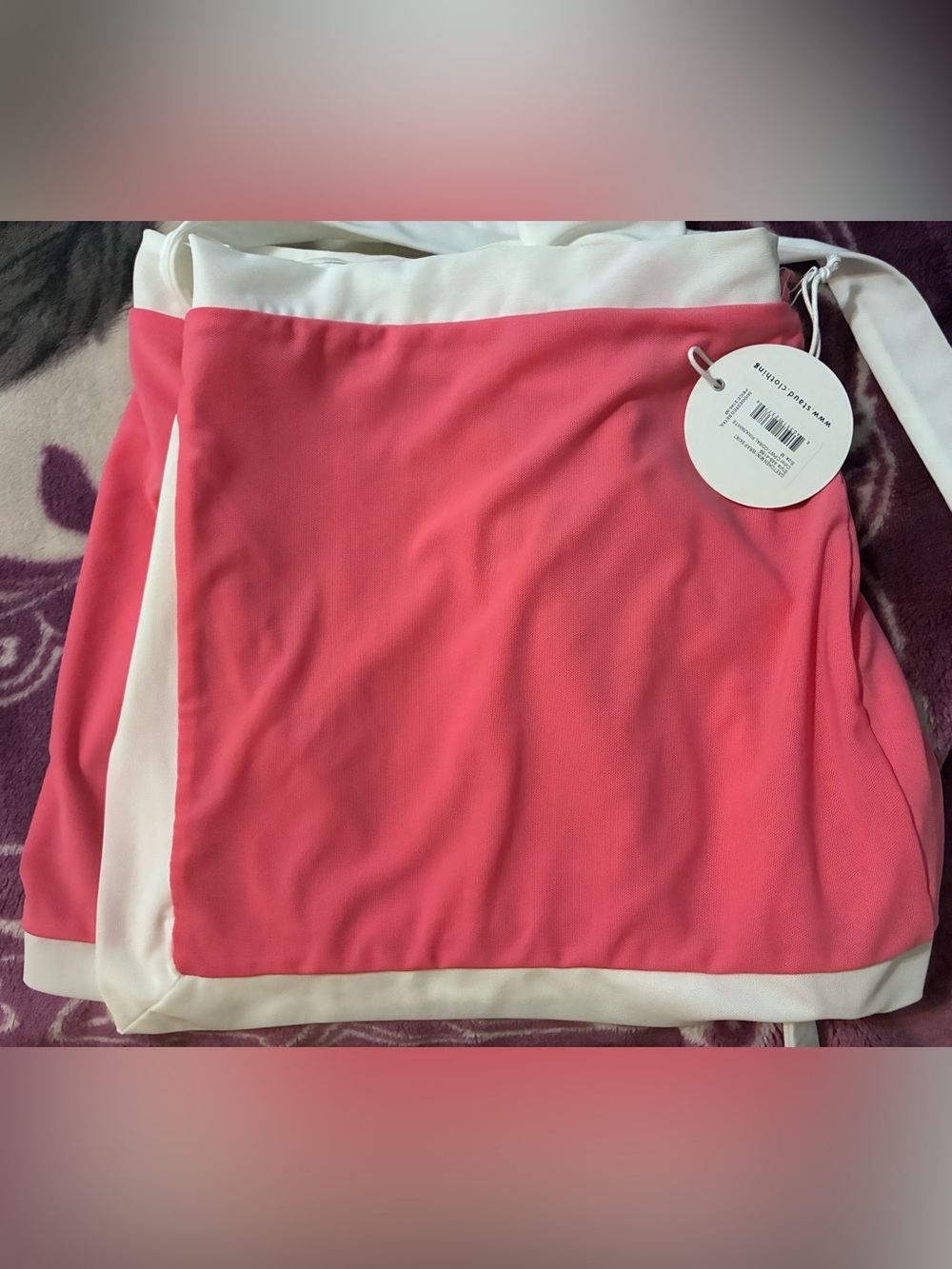 STAUD Gretchen Hot Pink and White Colorblock Mini Mesh Skirt